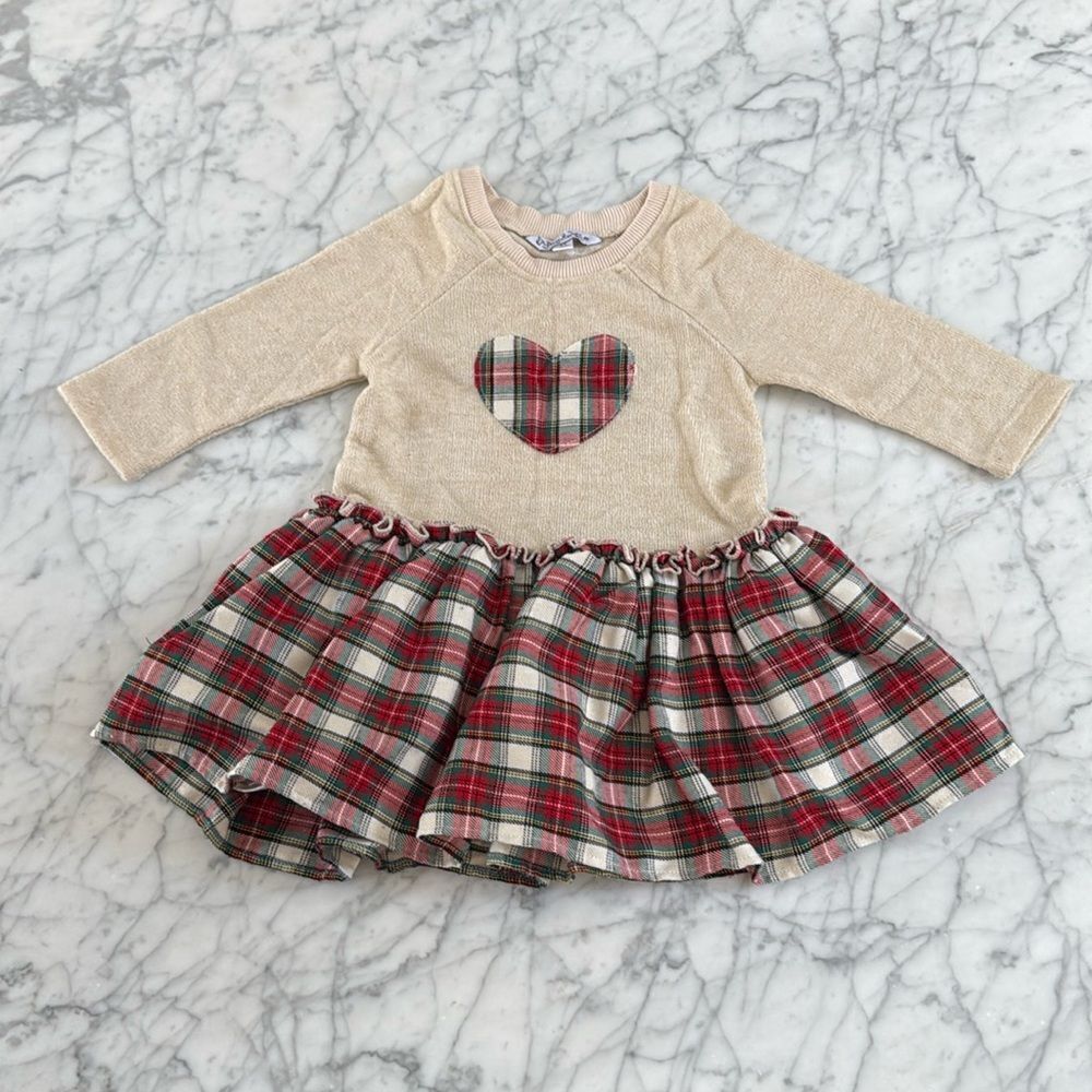 Pippa & Julie | Plaid Heart Dress with Long Sleeve | Size 2